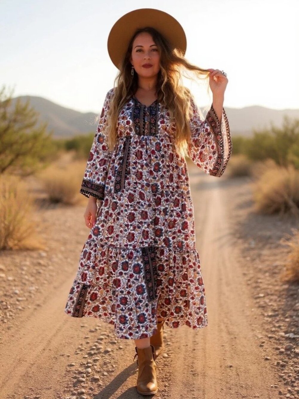 Casual Bohemian Neck Tie Long Sleeve Beach Style dress Size MP